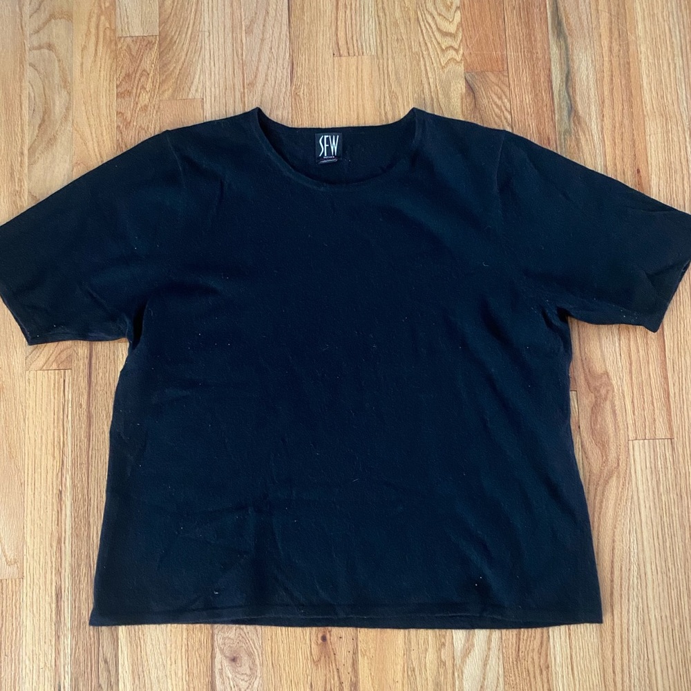 SFW 3X 100% Cashmere Black Short Sleeve Crewneck Sweater